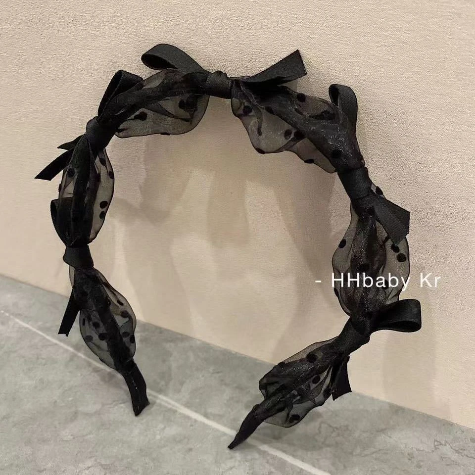 赫本风高档韩国法式超仙欧根纱波点蝴蝶结发箍小众网红发箍女