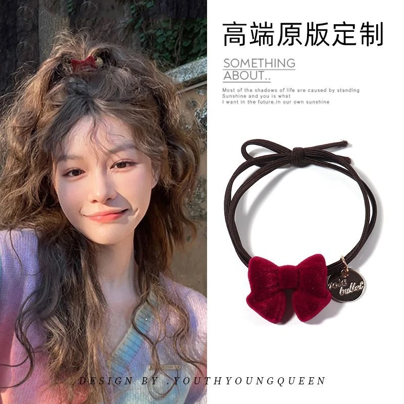 红色蝴蝶结2023头饰发绳简约新年发圈橡皮筋女扎头发马尾头绳气质