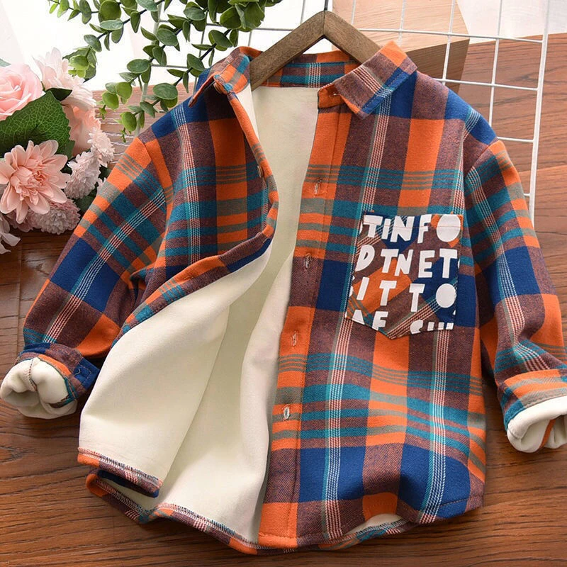 【冬季大促】衬衫秋冬新款2023童装儿童长袖衬衣宝宝格子加绒上百