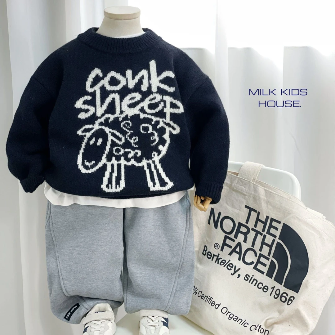 【小扬哥推荐】.男童双股针织加厚酷黑毛衣中小童冬装新款保暖针织