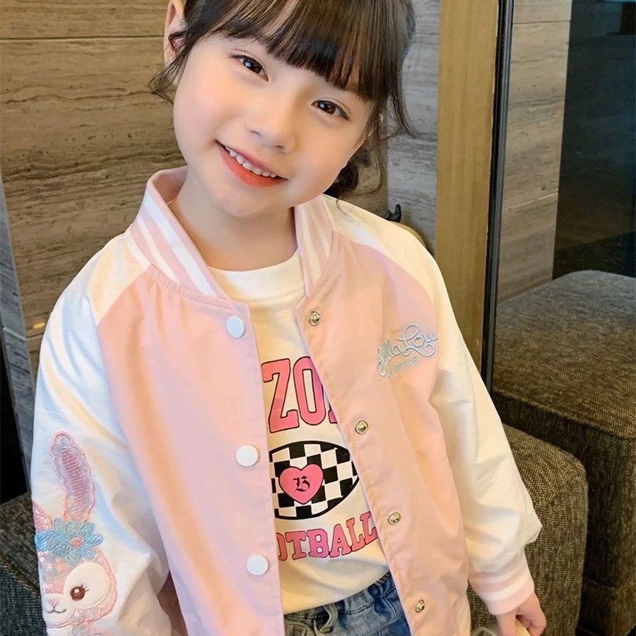巴拉甄选女童外套2023新款儿童春装网红炸街卡通棒球服小女百搭潮