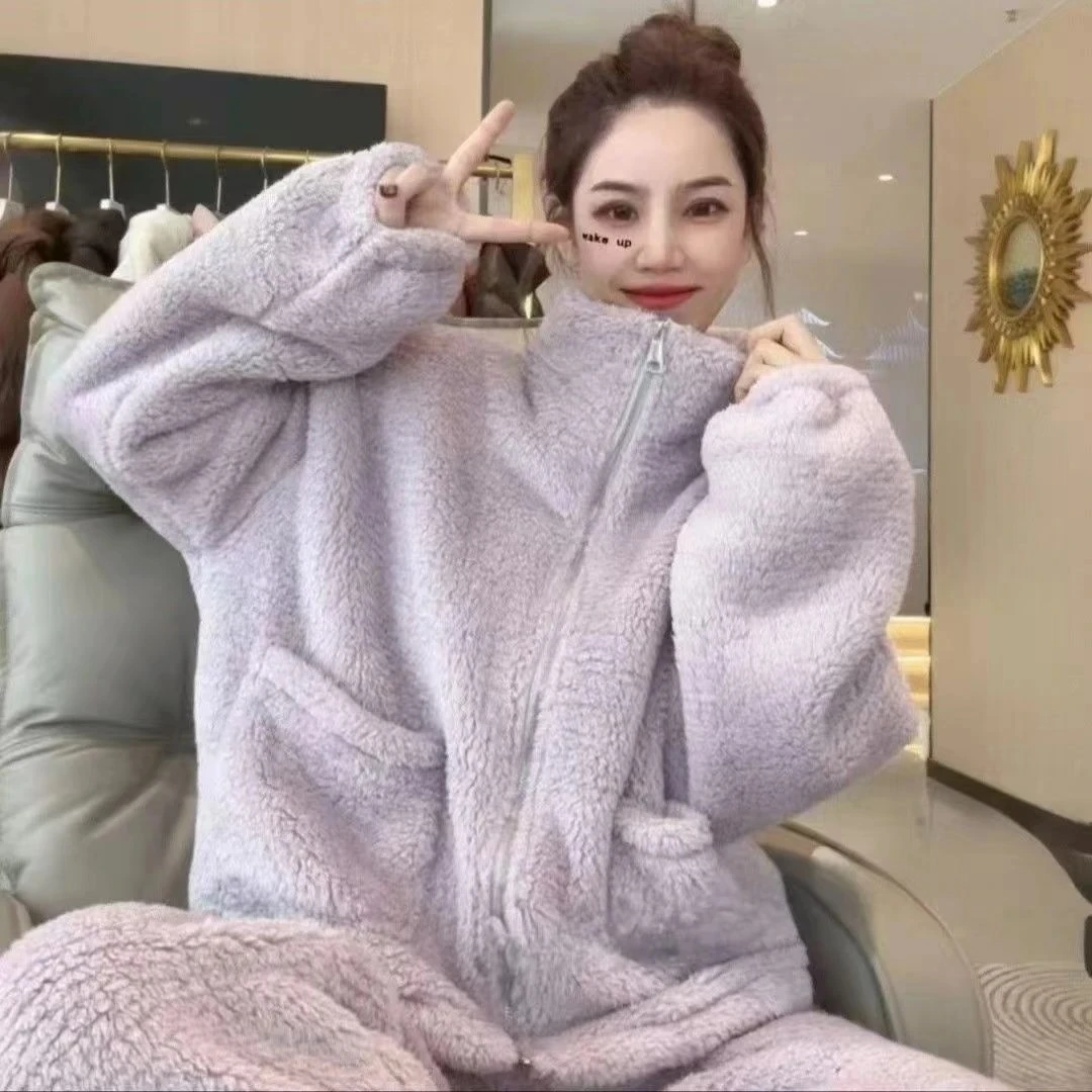 【线下门店专柜正版】特厚款冬睡衣双面保暖毛绒居家服外穿加厚套装