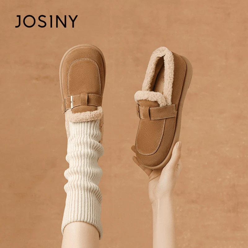 卓诗尼厚底加绒加厚平底保暖秋冬冬季毛毛鞋乐福鞋时尚休闲百搭女