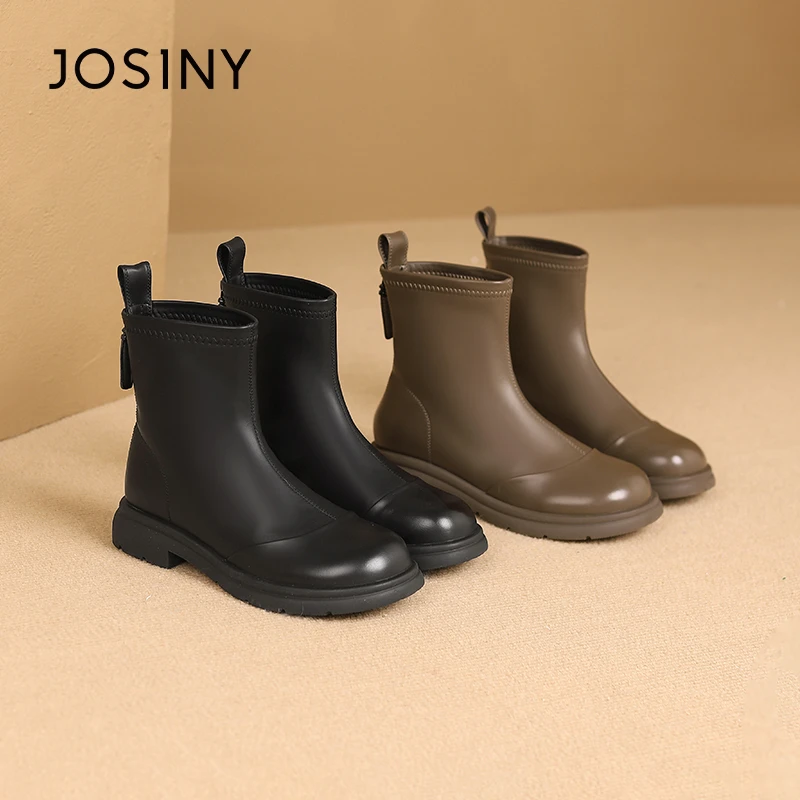 卓诗尼2024秋冬马丁靴女英伦风平底显瘦后拉链短靴单靴雪地靴加绒