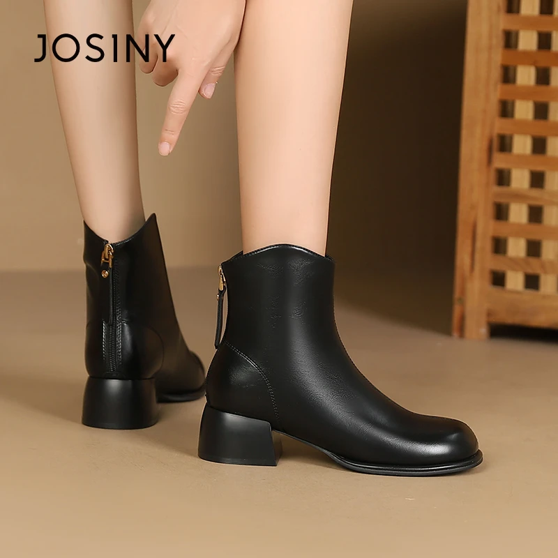 卓诗尼时装短靴女2024夏夏季新款中筒靴粗跟中跟复古高跟英伦靴女