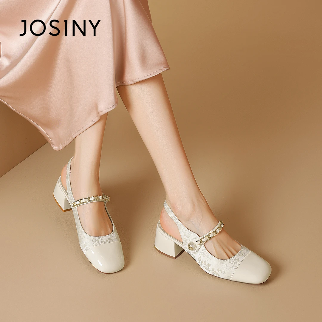 卓诗尼包头一字扣凉鞋女2024新款夏季配裙子粗跟玛丽珍鞋浅口单鞋