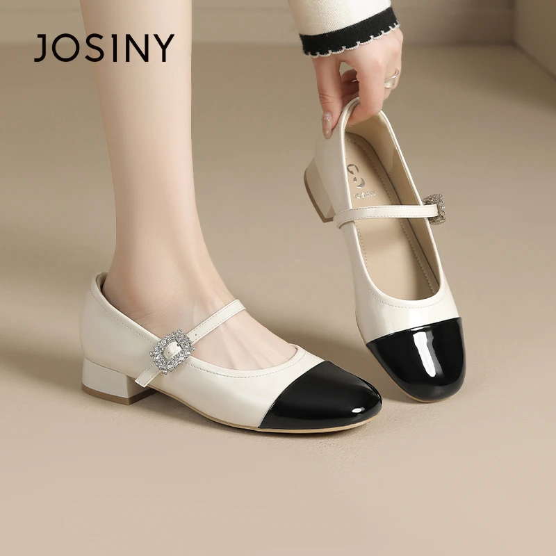 卓诗尼平底单鞋2024夏季新款小香风撞色玛丽珍女鞋浅口休闲小皮鞋