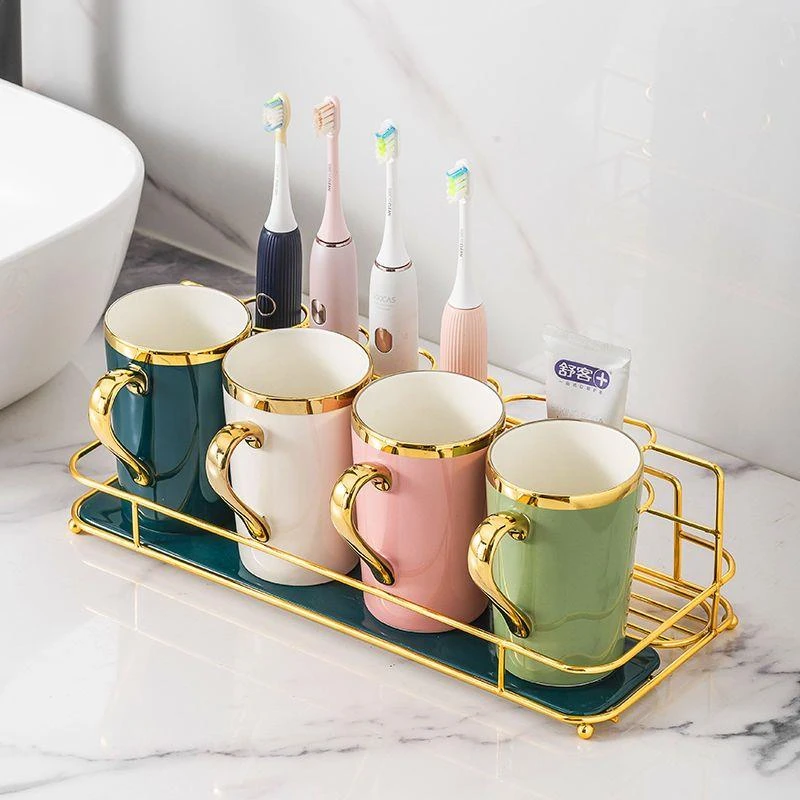 刷牙漱口杯高档轻奢刷牙杯子一家三口陶瓷漱口杯家用高颜值洗漱杯