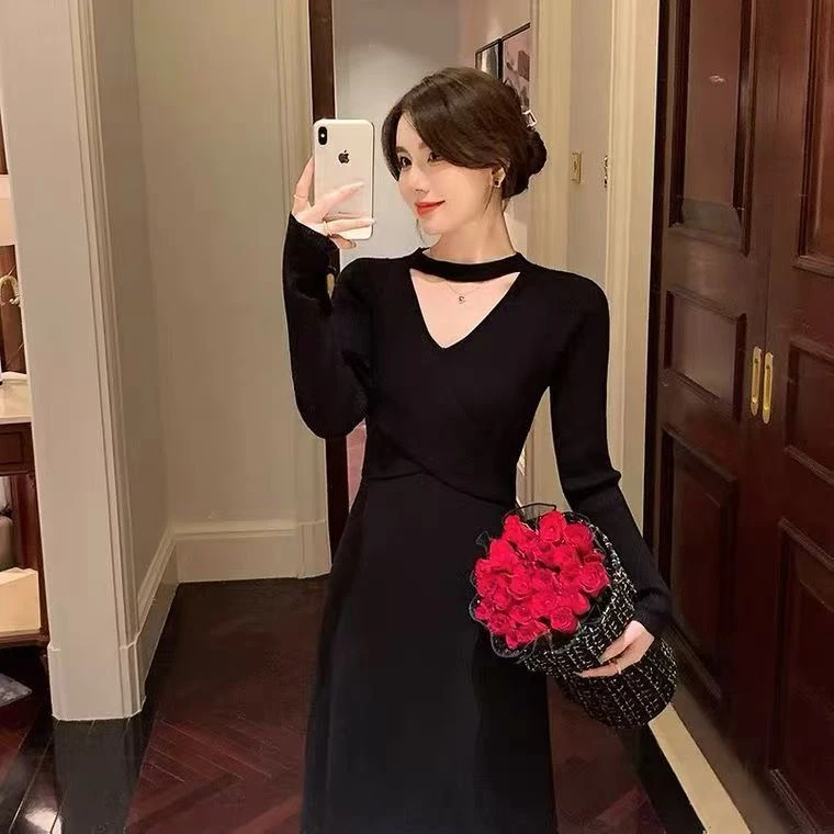 （对应编码拍有运费险）2024秋季针织毛衣洋气法式显瘦长袖连衣裙子