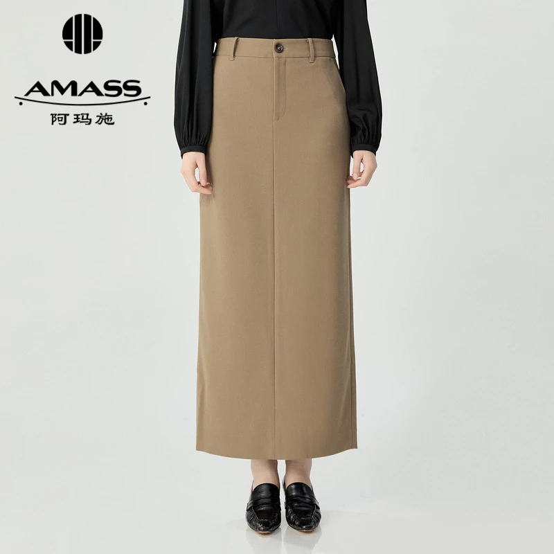 AMASS/阿玛施春夏气质百搭优雅高腰中长款修身直筒半身裙-5200472