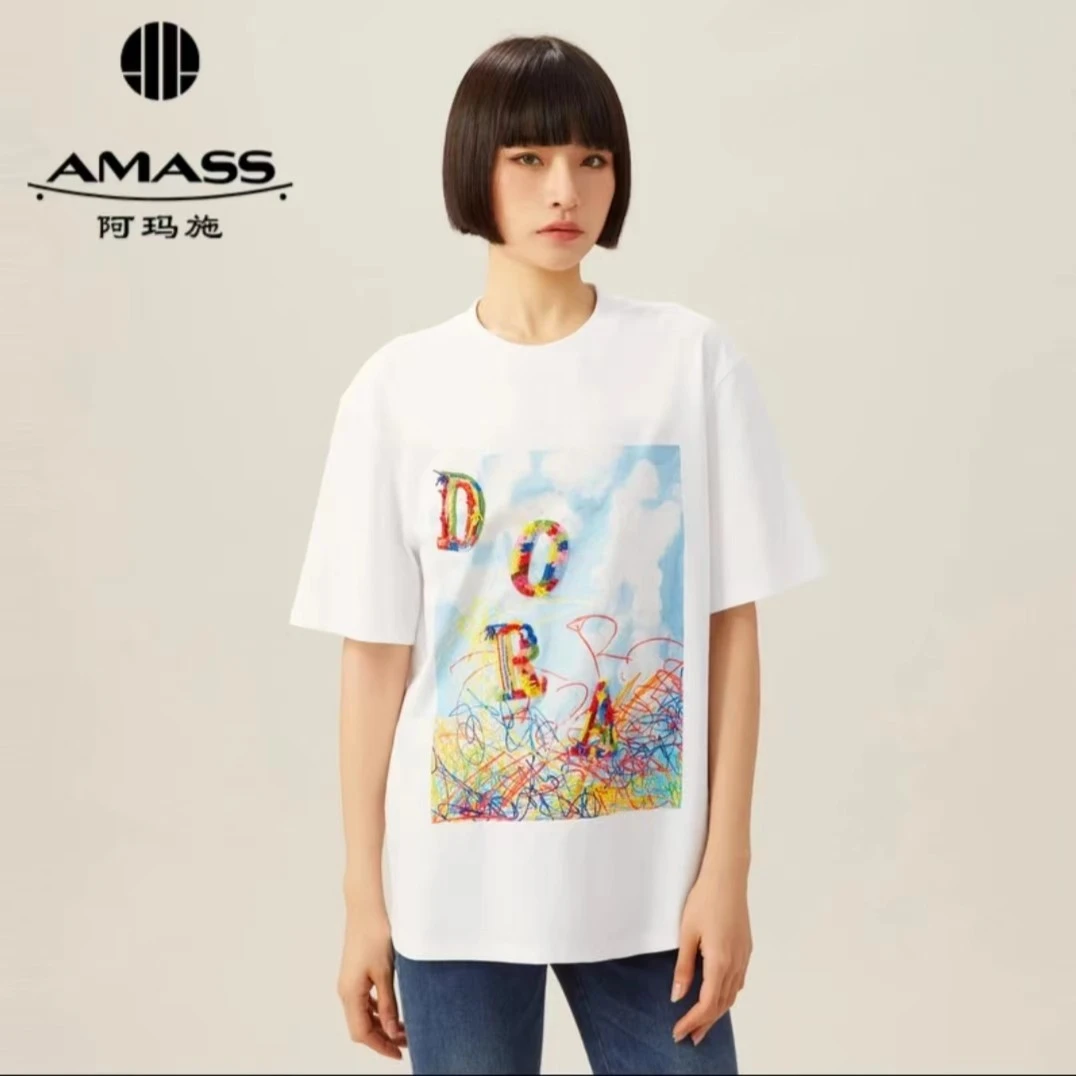 AMASS/阿玛施时尚纯棉潮流夏季宽松休闲百搭圆领短袖T恤5300709