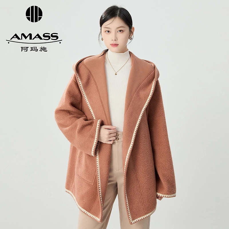 AMASS/阿玛施新款时尚通勤睡袍式连帽廓形一手长大衣外套-5400859