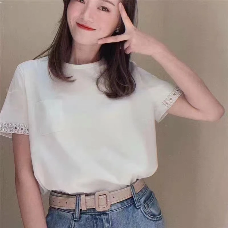 阿玛施女装春夏百搭宽松圆领短袖T恤女上衣半袖5300378