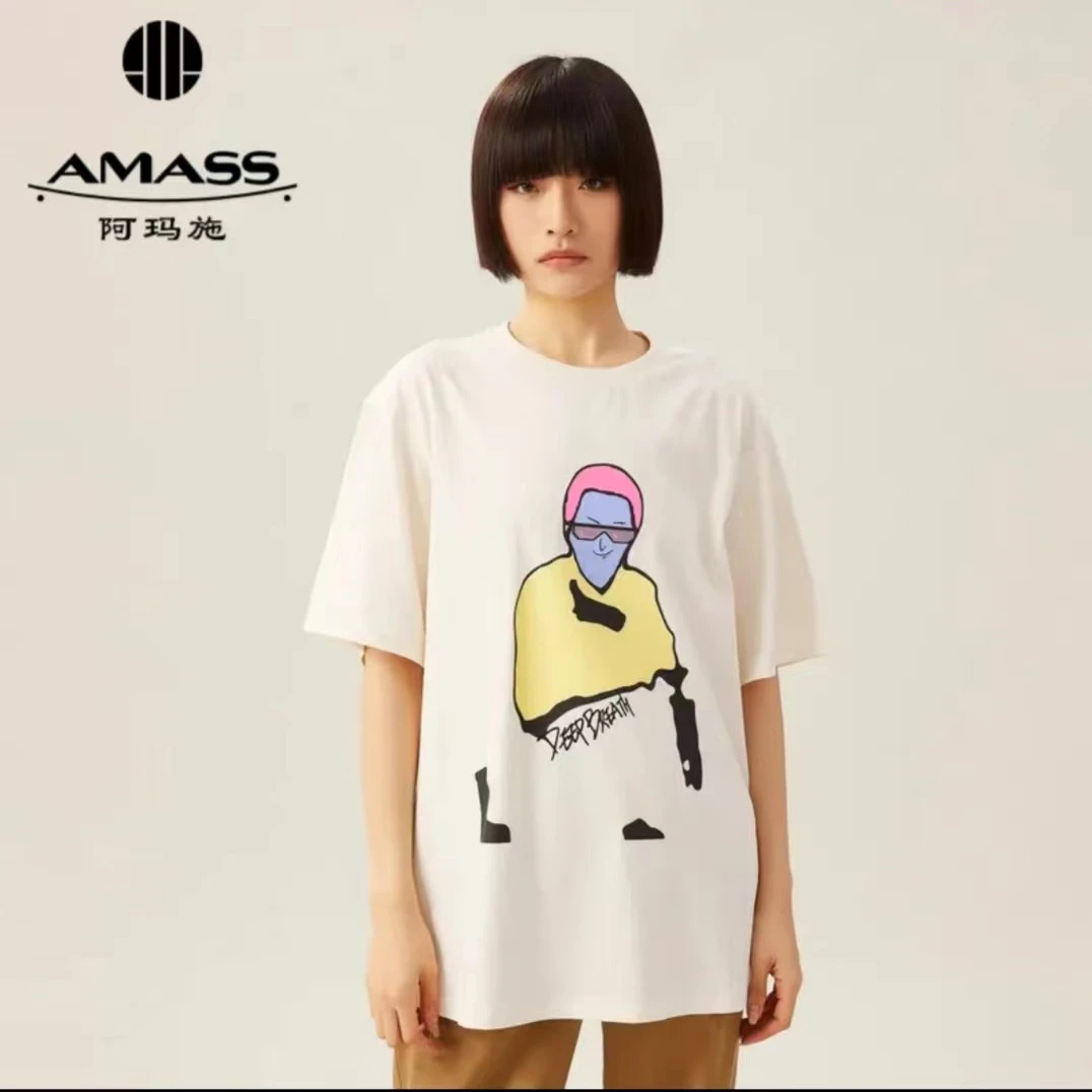 AMASS/阿玛施【短袖】圆领宽松直身百搭印花休闲短袖T恤5300858