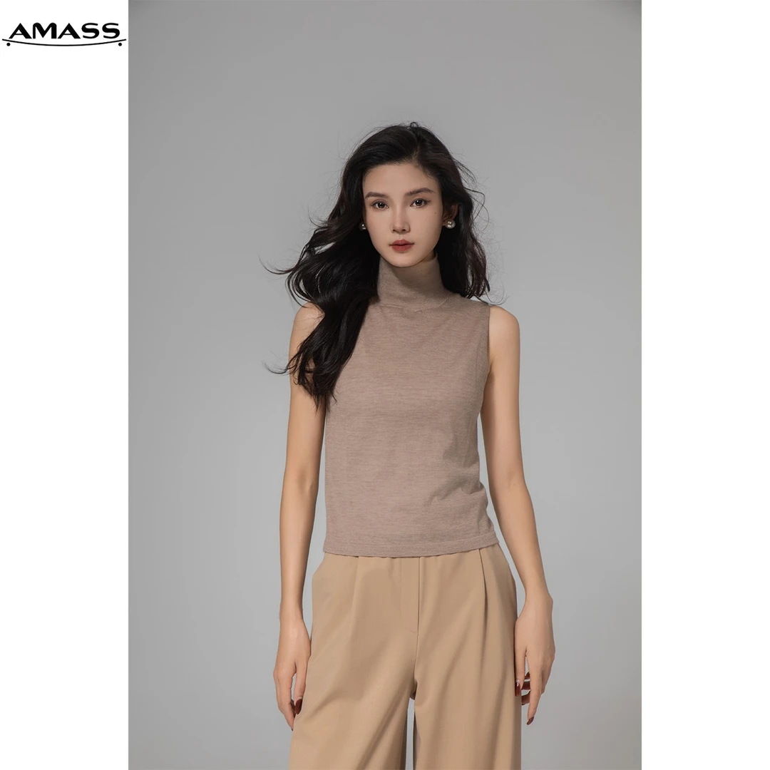 AMASS/阿玛施【薄荷曼波】秋冬通勤修身立领羊绒无袖背心女 53996