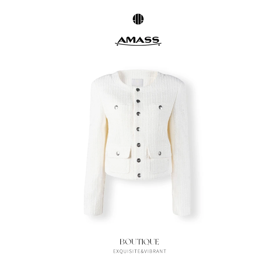 AMASS/阿玛施新款气质粗花呢长袖百搭圆领韩版小香风外套-5400827