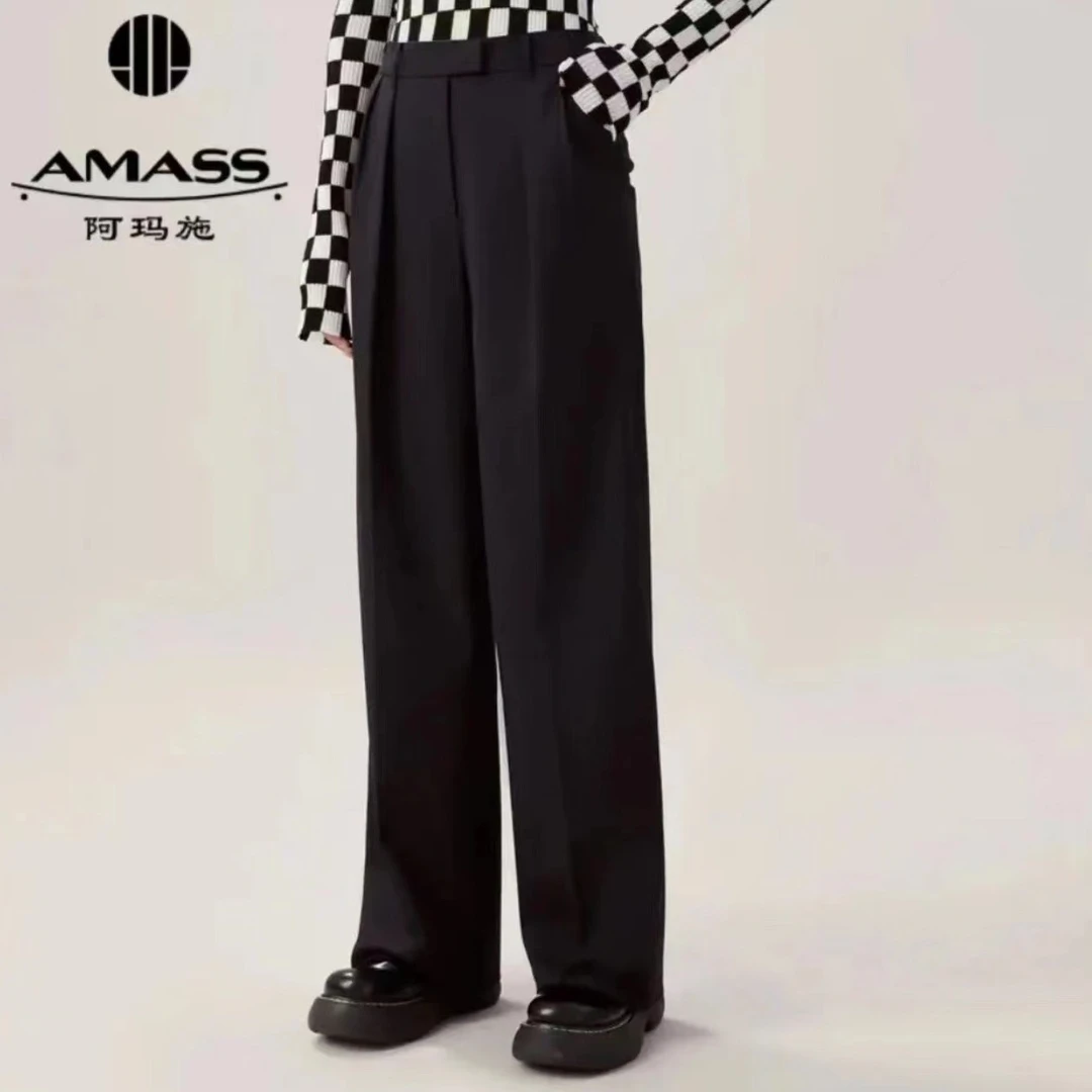 AMASS/阿玛施显瘦百搭宽松宽黑色时尚休闲裤直筒阔腿裤女-5100349