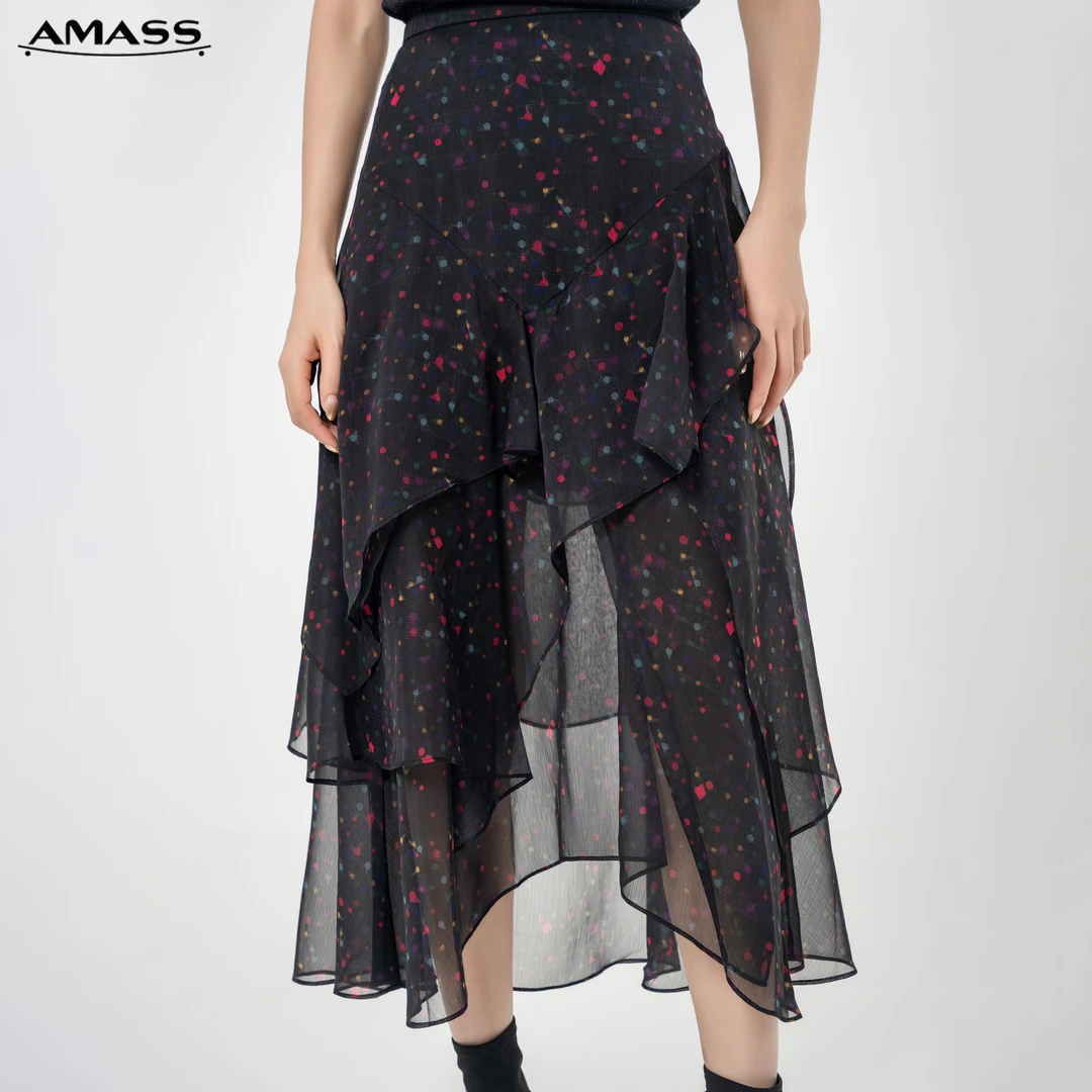 AMASS/阿玛施春夏不规则花边造型时尚显瘦波点长裙半身裙-5200460