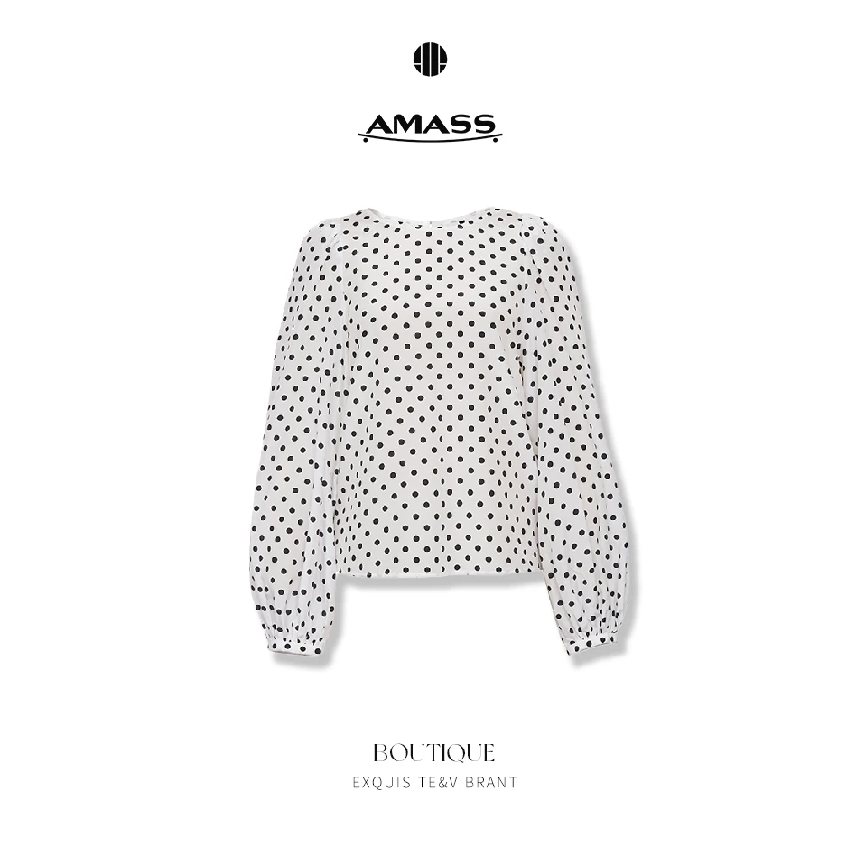 AMASS/阿玛施春夏时尚减龄百搭圆领泡泡袖长袖通勤衬衫女-5301128