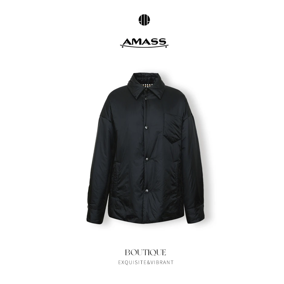 AMASS/阿玛施百搭热力感软糯翻领宽松简约长袖中长棉服5400658