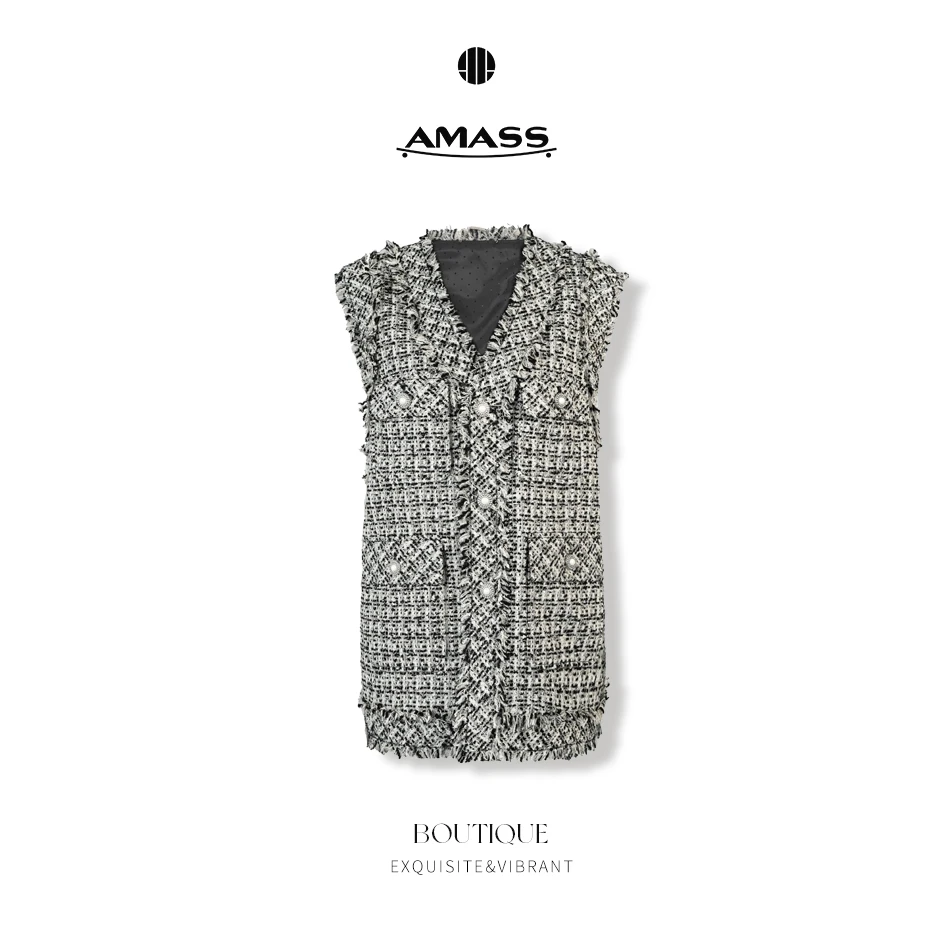 AMASS/阿玛施新款千金小香风单排扣花呢中长马甲外套-5400310-G02