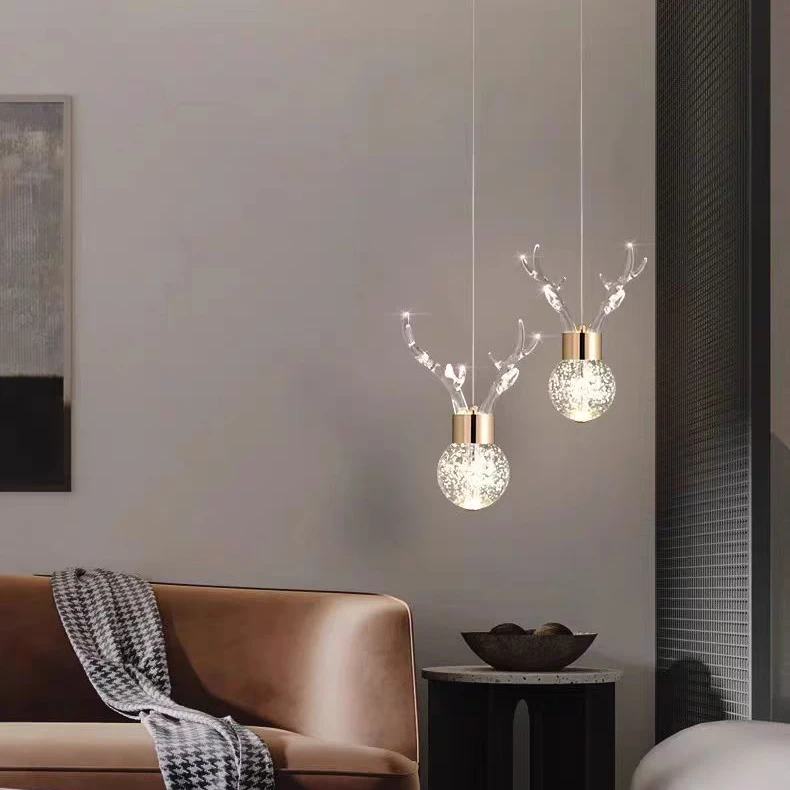 【鹿角】轻奢水晶卧室床头吊灯现代简约创意氛围主卧床头水晶吊灯