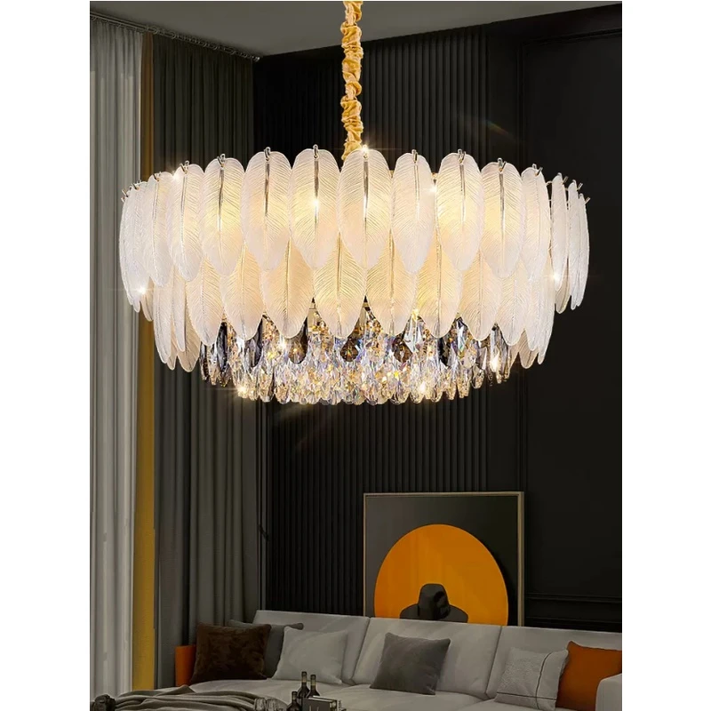 法式轻奢羽毛水晶客厅吊灯网红创意ins奶油风卧室餐厅家用led灯具