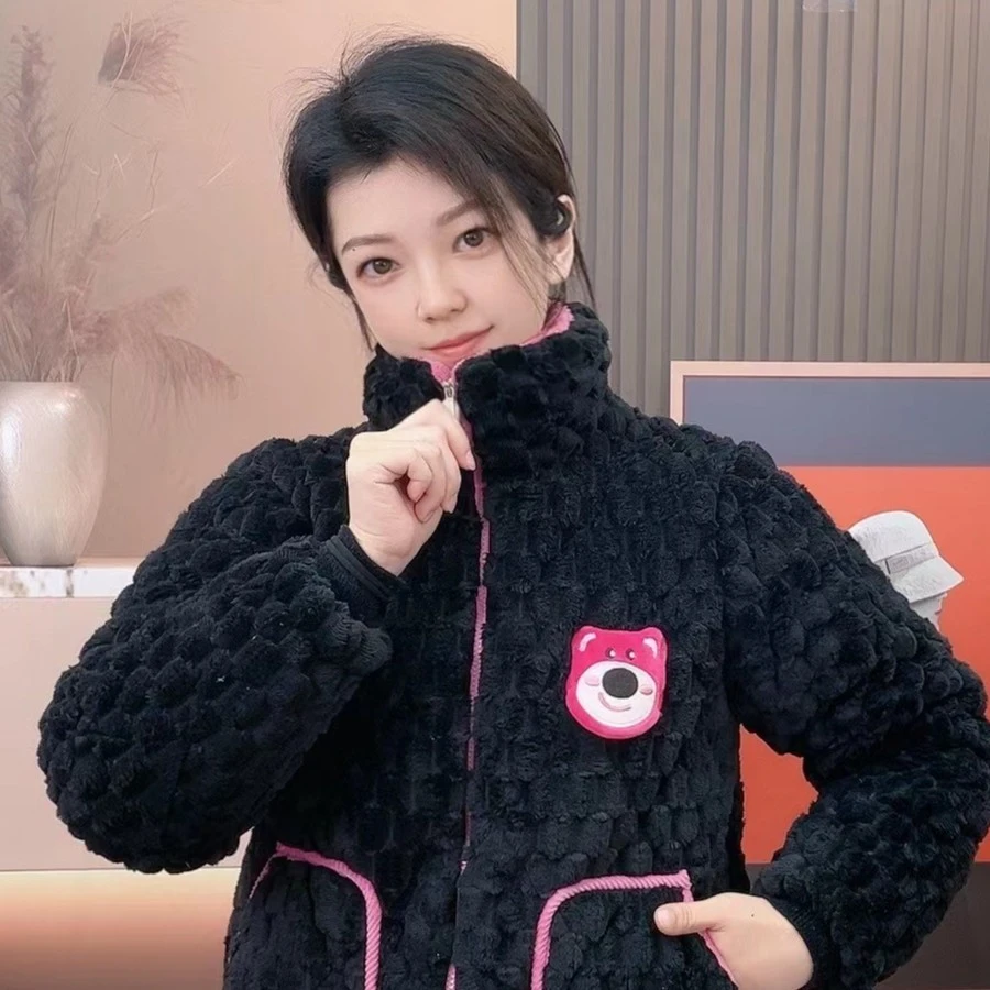 【黑天鹅】立领围领不带帽冬睡衣女加厚保暖法兰绒家居服套装加绒
