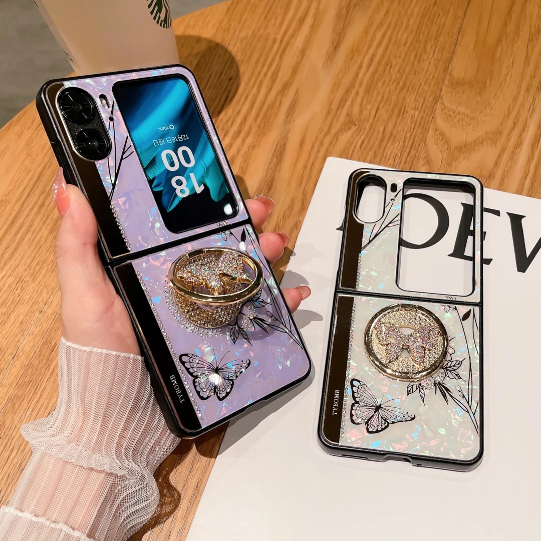 适用于OPPO find N2 flip手机壳折叠镶钻蝴蝶支架防摔保护后壳