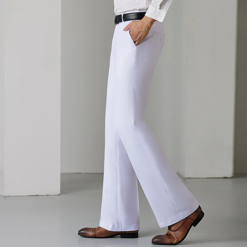 TEEMZI白色喇叭裤男商务修身阔腿垂感大脚西装裤韩版休闲百搭男裤