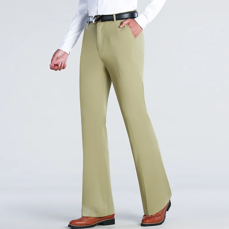 薄款冰丝弹力喇叭裤男商务青年垂感抗皱大脚西裤时尚休闲夏季男裤