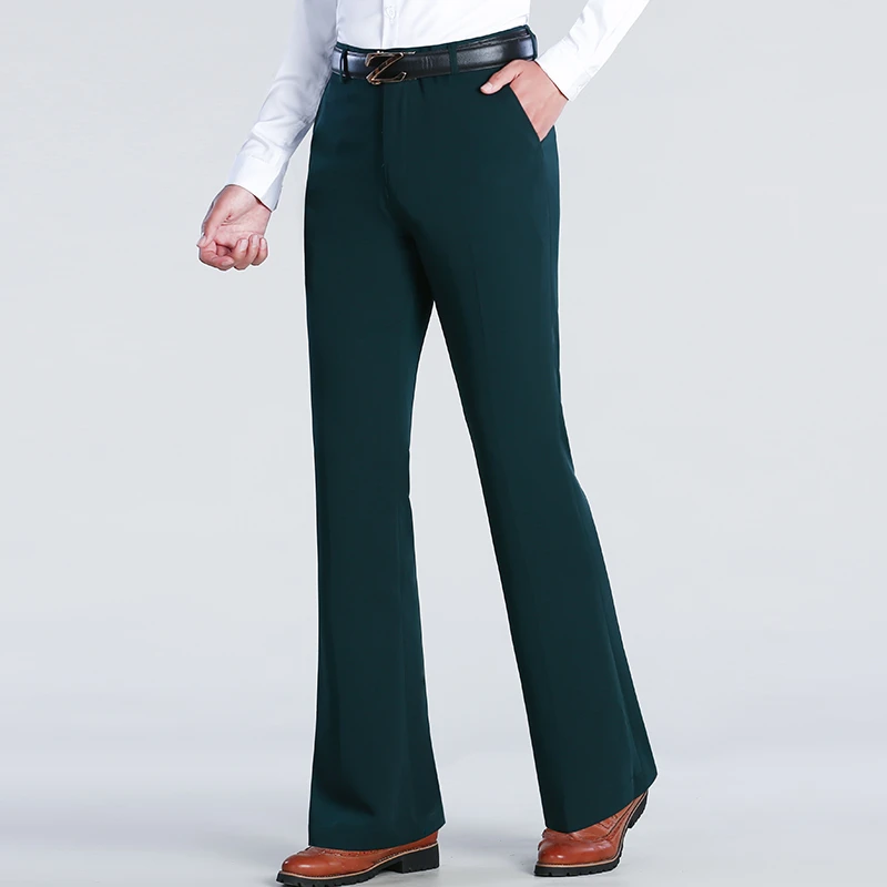 夏季薄款弹力喇叭裤男韩版青年垂感阔脚冰丝西裤时尚休闲凉感男裤