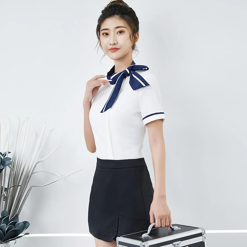 棠越采耳足疗师工作服按摩足浴养生技师裙裤秋冬短袖气质白色0054