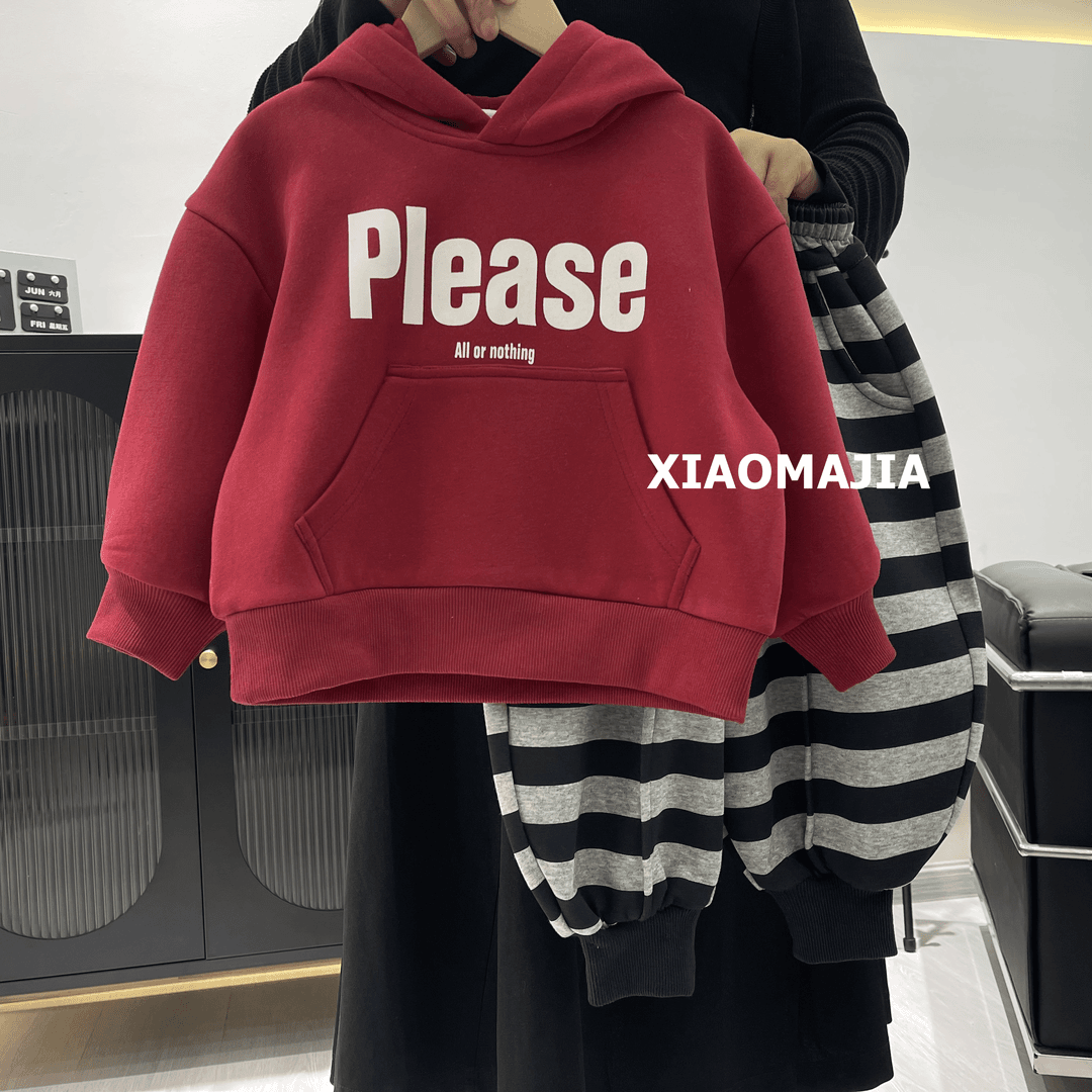 现货-秋冬季加绒一体绒连帽卫衣儿童中性款男童韩版卫衣【D-9580