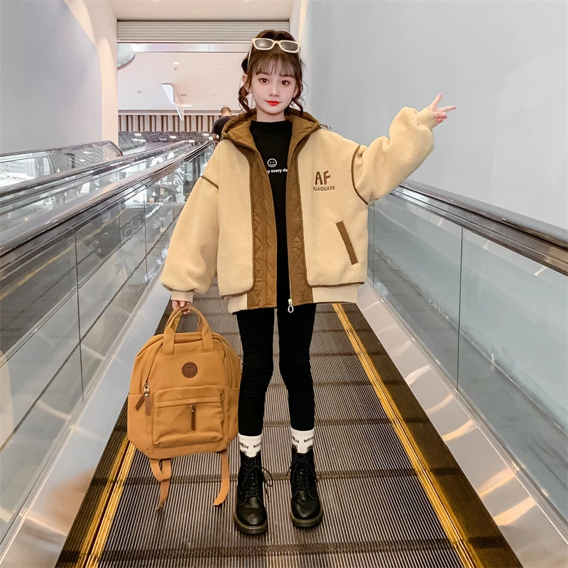 巴拉巴拉女童羊羔毛外套2023秋冬新款儿童洋气时髦夹棉加厚上衣女