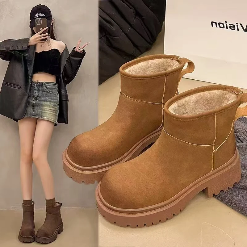 H6232厚底增高雪地靴女冬季2024新款大头棉靴加厚加绒鞋