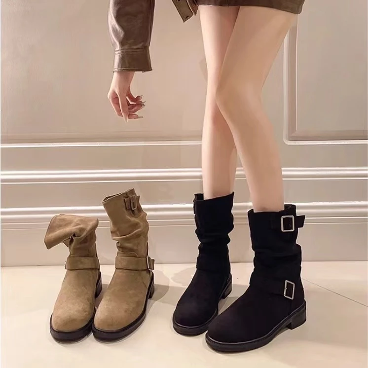 2024新款堆堆靴秋冬季废土风西部牛仔靴2829-1