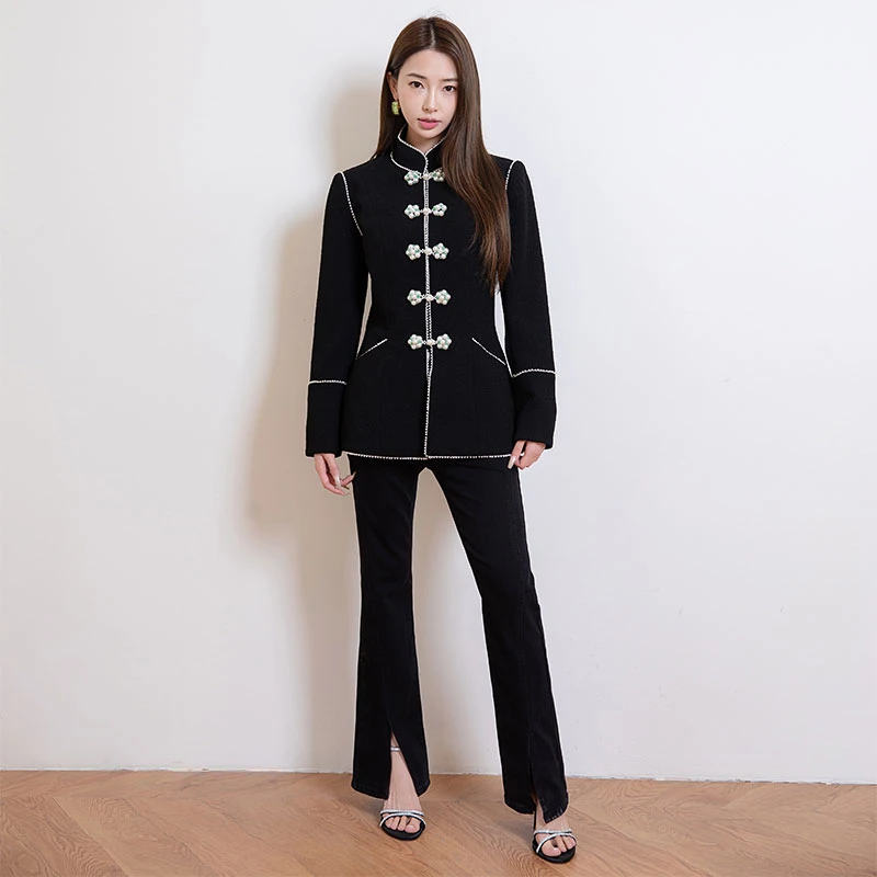 【樱木花菜推荐】2023秋冬中式定制外套钉珠弹力立领收腰姜熠原创
