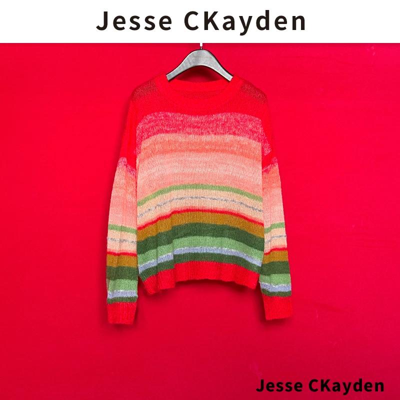 编号04 落霞晚秋 渐变彩虹色针织衫设计感潮流宽松外搭上衣DP4643