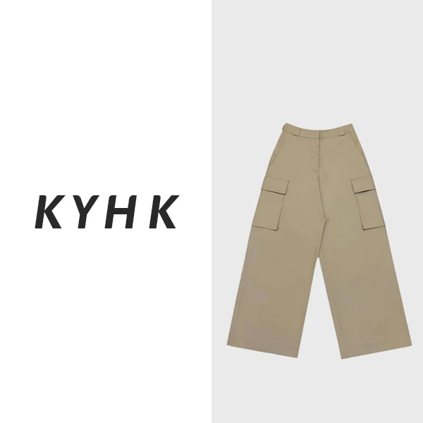 KYHK简约潮流宽松百搭卡其色工装裤230618