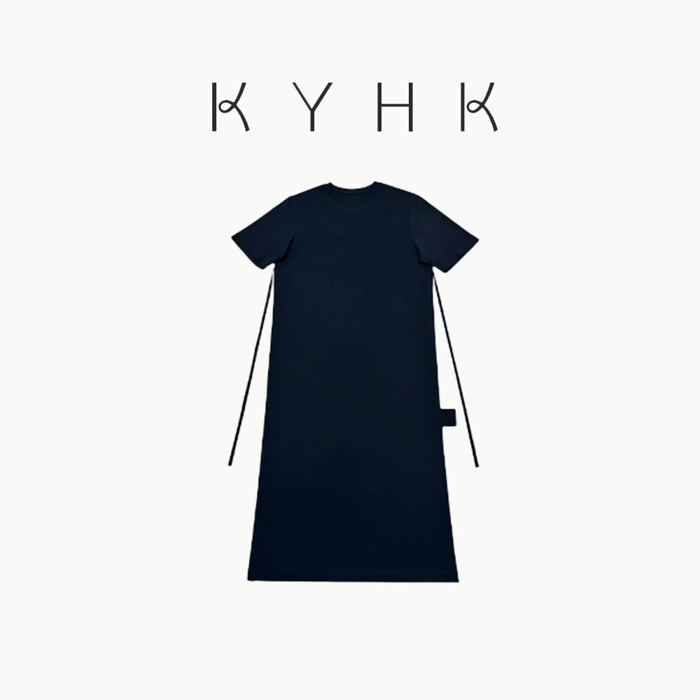 KYHK极简纯色百搭简约优雅长带连衣裙230712