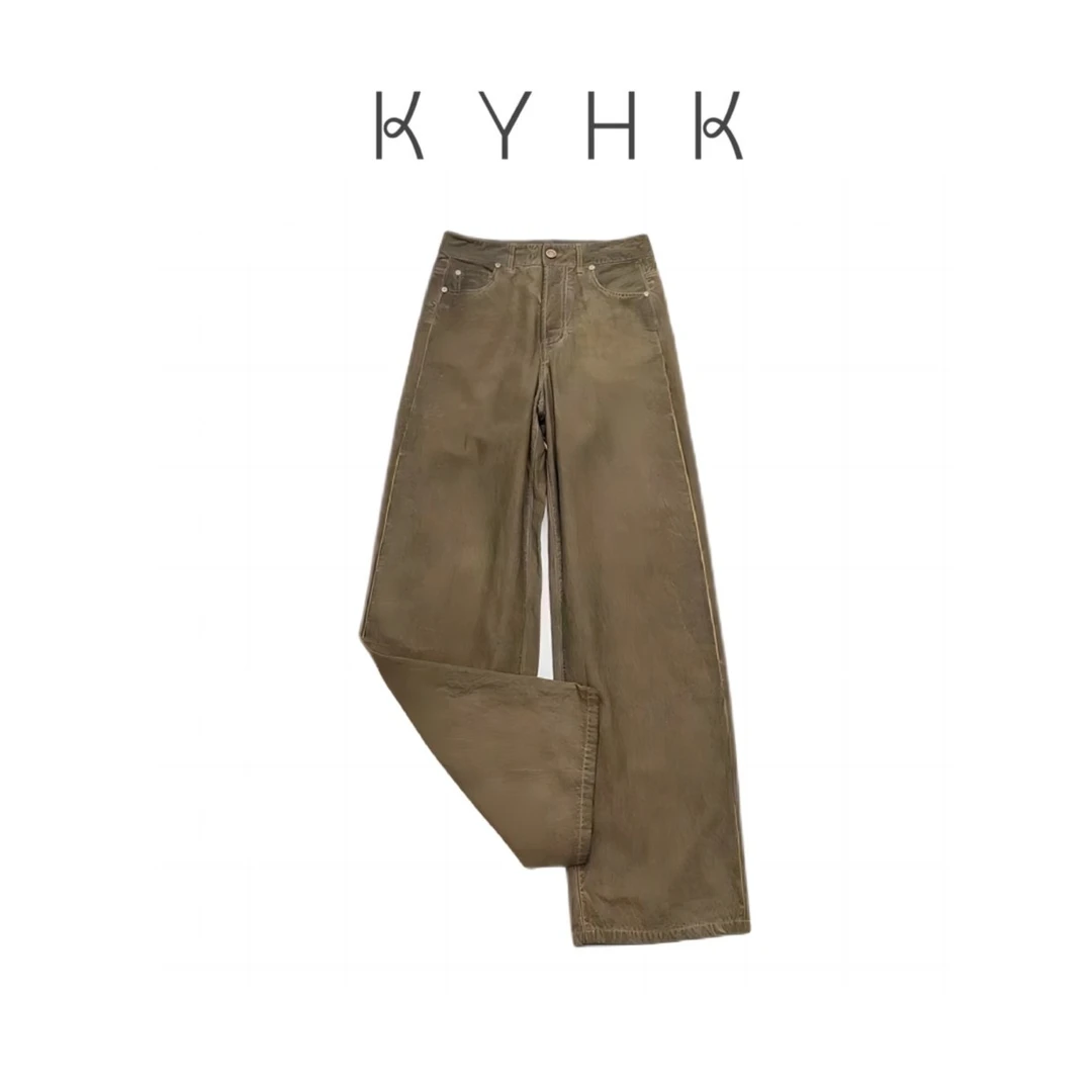 KYHK春夏设计师款舒适休闲复古咖色牛仔裤230624