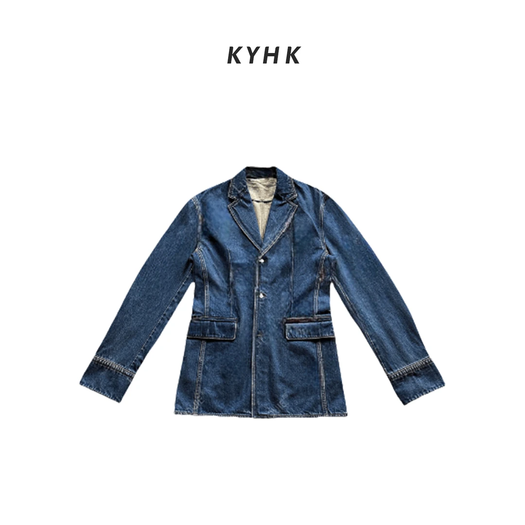 KYHK 小众翻领单排扣牛仔西服外套240678