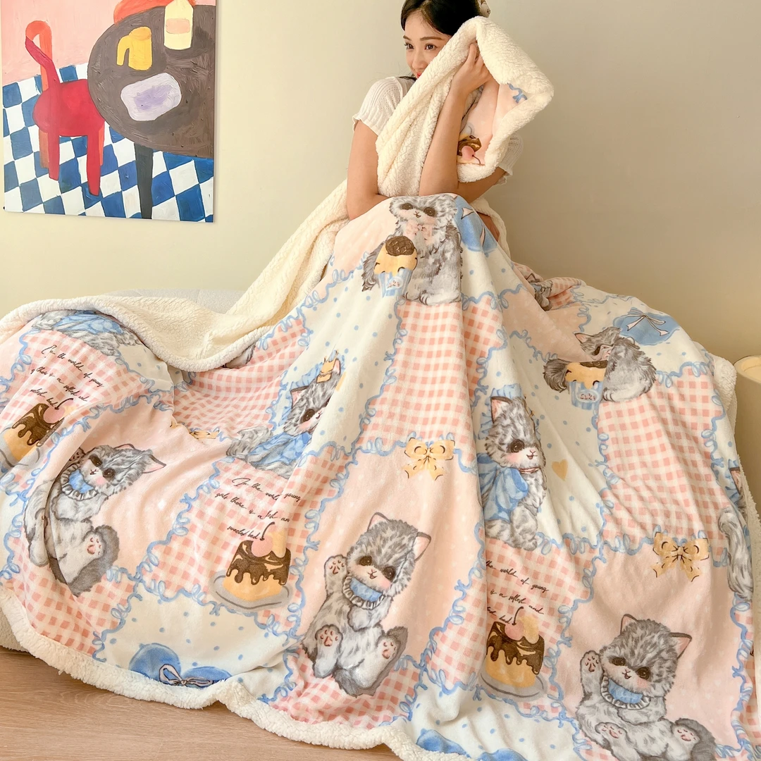 新原创lolita卡通可爱少女心秋冬毛毯沙发盖毯办公室午睡披肩毯子