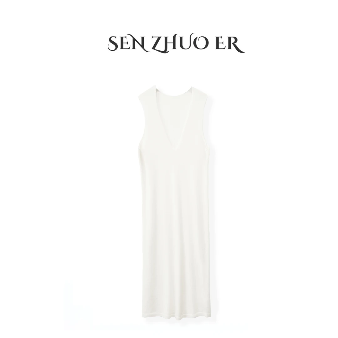 大卓优雅【秀场叠穿】100山羊绒高支软糯轻盈ROW风V领简约连衣裙