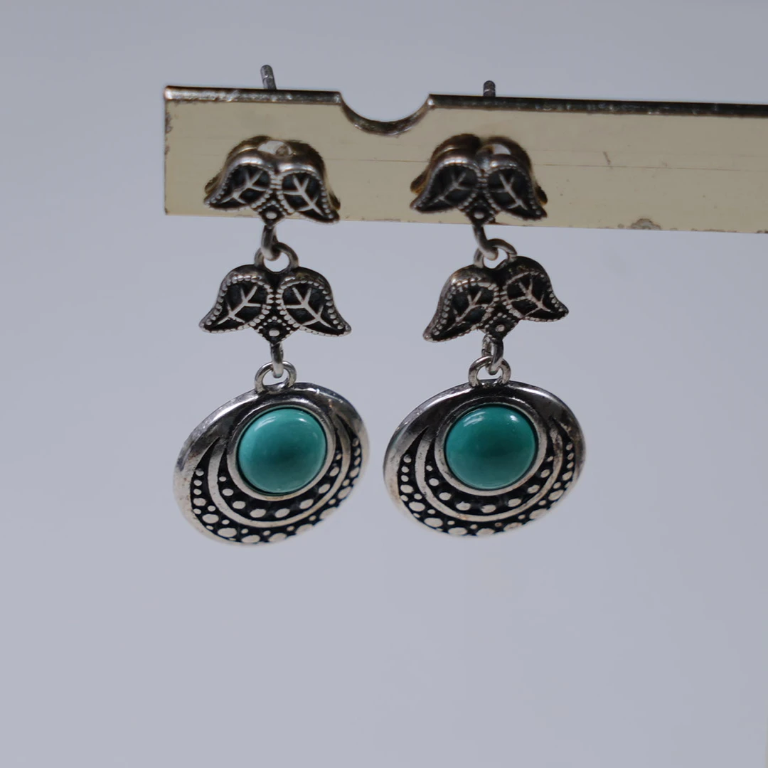 天然绿松S925银镶嵌耳环