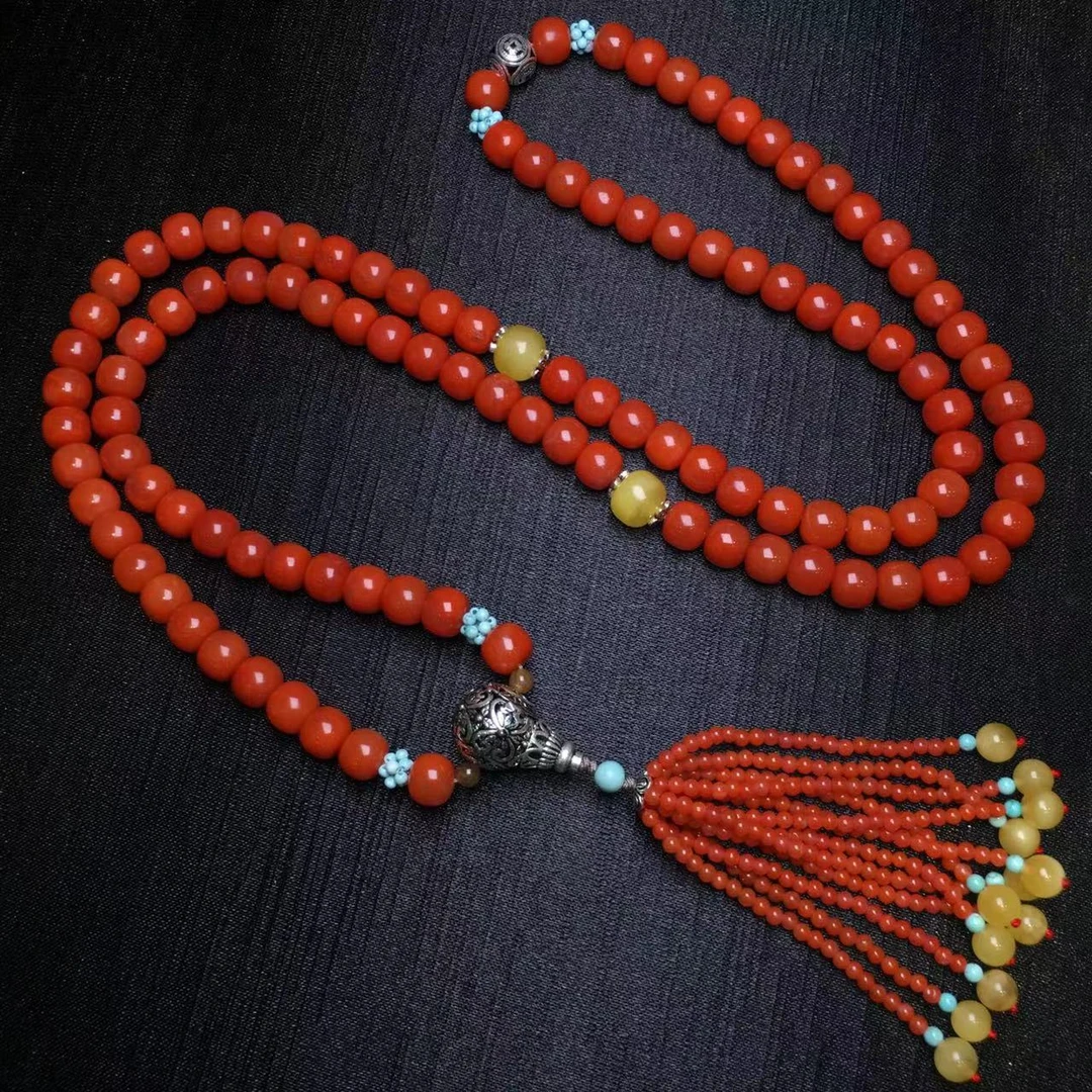 南红满色满肉老型108DIY长款项链（多样式发其一）H14