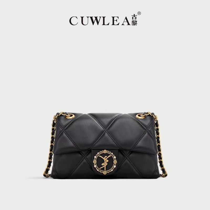 【CUWLEA/古黎】2024年新款女包绣线菱格单肩斜挎包GL-8018(配礼盒）