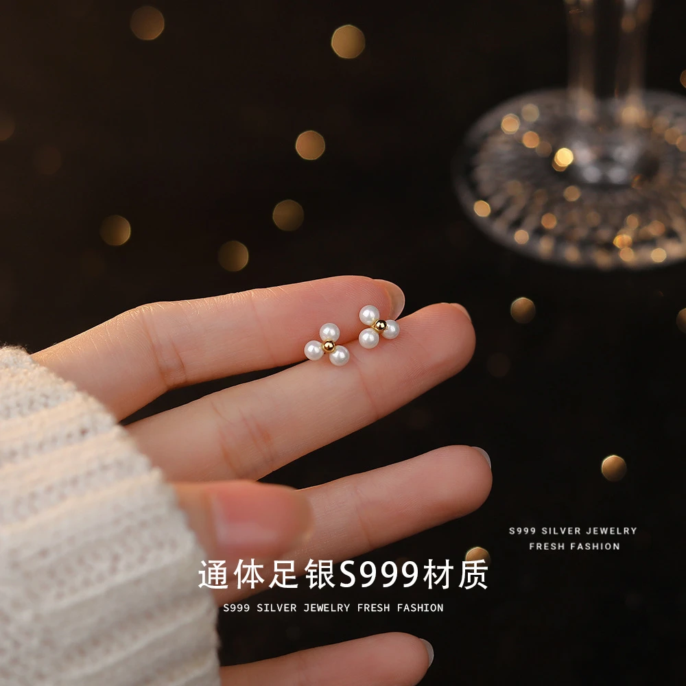 足银耳饰 s999纯银耳钉迷你简约百搭日系花型法式耳钉可爱ins耳饰