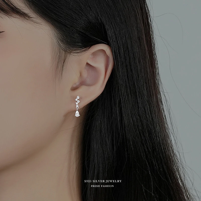 925银耳饰 S925纯银水滴吊坠耳钉百搭韩版轻奢简约小巧可爱设计感